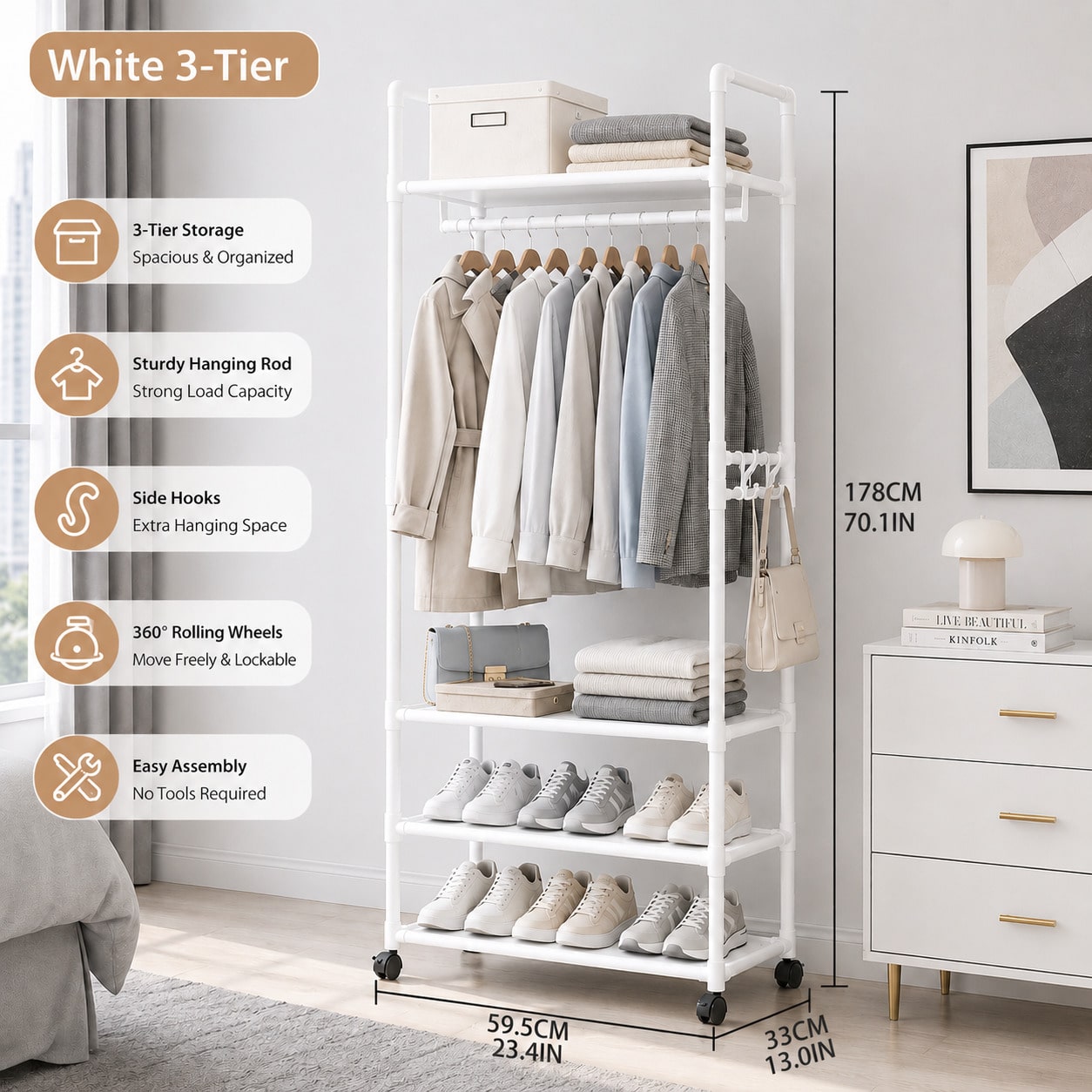 Rolling Clothes Rack With Whee - Fishing Rod Travel ulasan dan harga